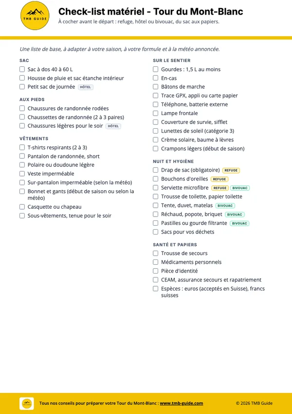 Aperçu de la check-list matériel au format PDF